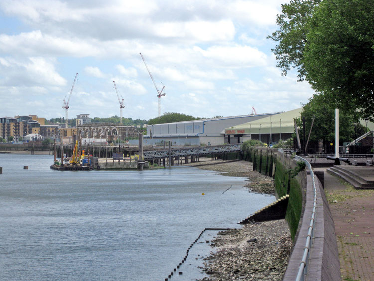 View of convoys wharf from the thames path